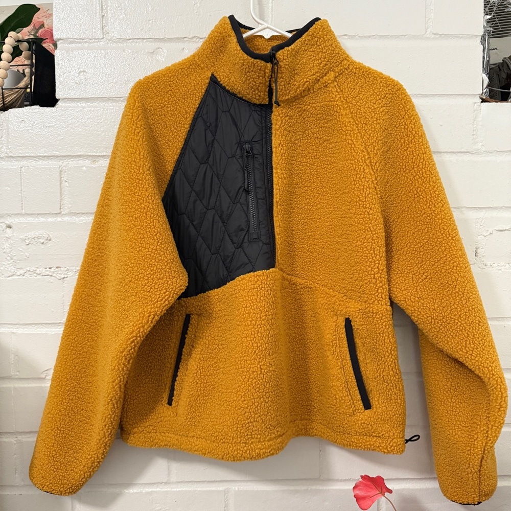 Quarter Zip Sweater Pullover Mustard Yellow Fall Outfit Size L